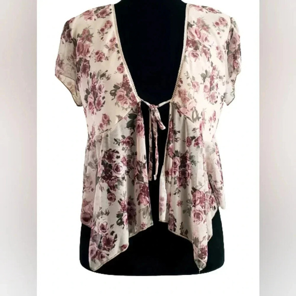 New Crop XL Floral Boho Gypsy Festival India Sheer Going Out Top - Picture 1 of 3